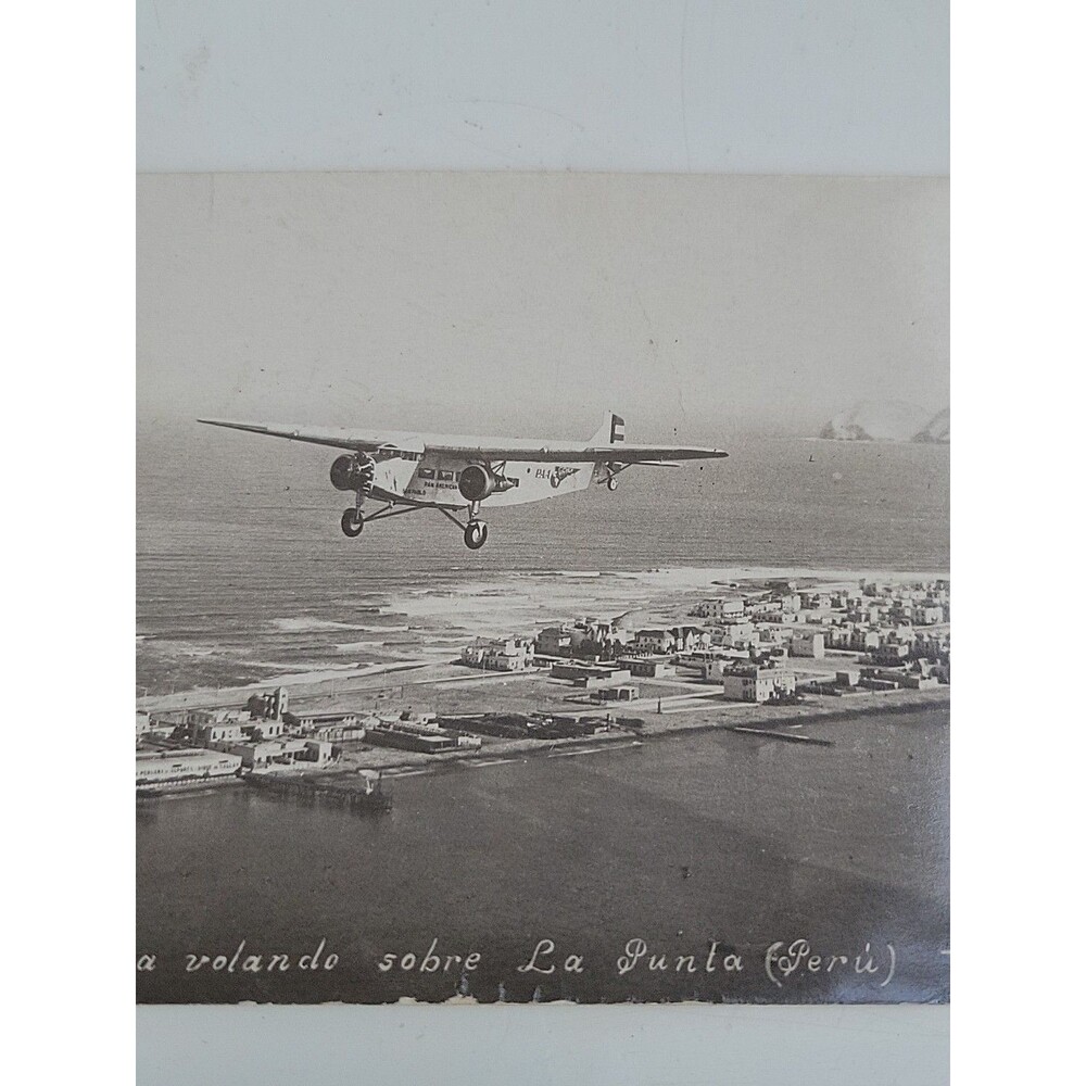 RPPC Airplane Plane 1924 Postcard Antique Peru Trimotor La Punta - Picture 2 of 12